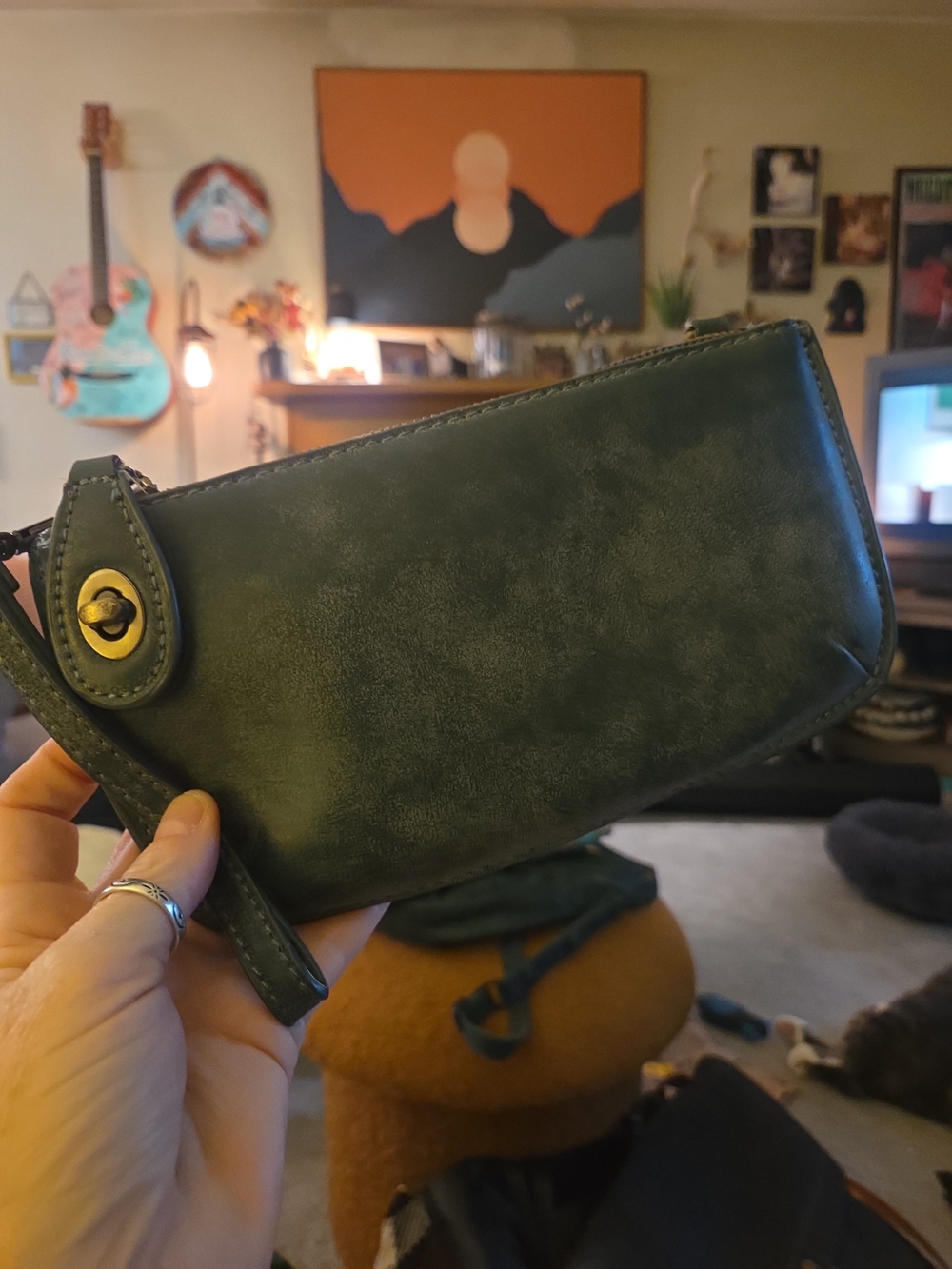 Joy Susan Genuine Leather Wristlet Clutch | Dusty Blue | EUC